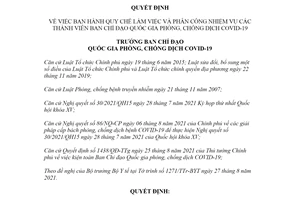 Quyết định 84/QĐ-BCĐ 2021 Quy chế làm việc phân công nhiệm vụ Ban Chỉ đạo Quốc gia dịch COVID19