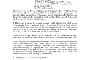 Công văn 7252/BYT-DP 2021 tiêm mũi 2 vắc xin phòng COVID19