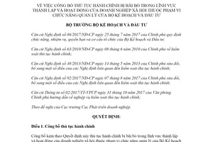 Quyết định 1238/QĐ-BKHĐT 2021 công bố thủ tục hành chính thành lập doanh nghiệp xã hội