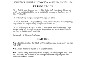 Quyết định 1452/QĐ-TTg 2021 phê duyệt Chương trình phòng chống ma túy