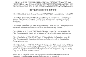 Quyết định 2080/QĐ-BCT 2021 áp dụng chống bán phá giá sợi dài làm từ polyester từ Trung Hoa