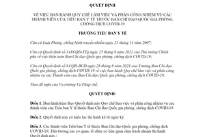 Quyết định 4221/QĐ-TBYT  2021 Quy chế làm việc Tiểu ban Y tế thuộc Ban Chỉ đạo chống COVID19