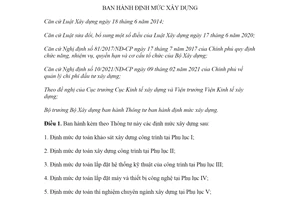 Thông tư 12/2021/TT-BXD định mức xây dựng