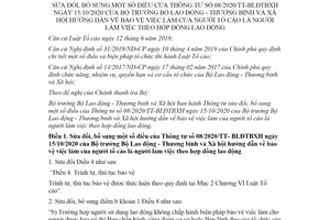 Thông tư 09/2021/TT-BLĐTBXH sửa đổi Thông tư 08/2020/TT-BLĐTBXH