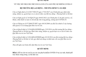Quyết định 1013/QĐ-LĐTBXH 2021 hỗ trợ trẻ em là con của sản phụ bị nhiễm COVID19