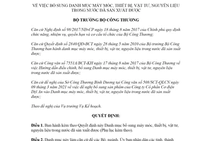 Quyết định 2087/QĐ-BCT 2021 bổ sung Danh mục máy móc thiết bị trong nước đã sản xuất được