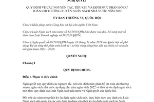 Nghị quyết 01/2021/UBTVQH15 định mức phân bổ dự toán chi thường xuyên ngân sách 2022