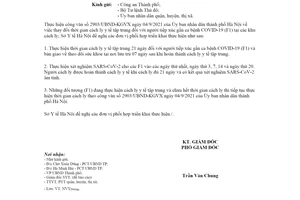 Công văn 14128/SYT-NVY 2021 thay đổi thời gian cách ly với người tiếp xúc gần F1 Sở Y tế Hà Nội
