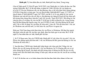 Công văn 7548/BYT-DP 2021 tiêm mũi 2 vắc xin COVID19 cho đối tượng đã tiêm mũi 1 Moderna