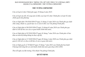 Quyết định 1498/QĐ-TTg 2021 Danh mục thông tin dữ liệu phục vụ chỉ đạo điều hành của Chính phủ