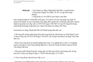 Công văn 733/LĐLĐ-TC 2021 bổ sung đối tượng miễn đóng đoàn phí công đoàn Hồ Chí Minh