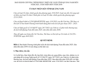 Quyết định 2596/QĐ-UBND 2021 Chương trình phát triển du lịch tỉnh Quảng Nam đến 2025