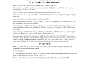 Quyết định 53/2021/QĐ-UBND mức hỗ trợ thực hiện Chương trình mỗi xã một sản phẩm Vĩnh Phúc