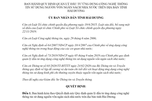 Quyết định 19/2021/QĐ-UBND quản lý đầu tư ứng dụng công nghệ thông tin tỉnh Hải Dương