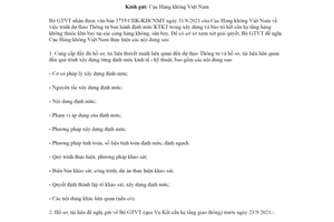 Công văn 9660/BGTVT-KCHT 2021 bổ sung hồ sơ xây dựng Thông tư về xây dựng hạ tầng hàng không