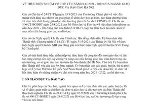 Chỉ thị 21/CT-UBND 2021 nhiệm vụ chủ yếu năm học của ngành giáo dục và đào tạo Hà Nội