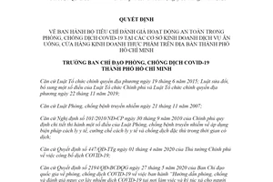 Quyết định 3326/QĐ-BCĐ 2021 Bộ tiêu chí đánh giá an toàn COVID19 dịch vụ ăn uống Hồ Chí Minh