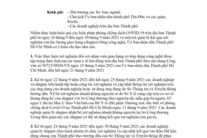 Công văn 3120/UBND-ĐT 2021 tạo điều kiện thuận lợi công tác xét nghiệm của shipper Hồ Chí Minh