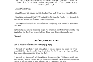 Quy định 32-QĐ/TW 2021 quan hệ công tác Ban Chỉ đạo Trung ương về phòng chống tham nhũng