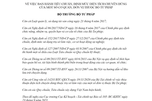 Quyết định 1463/QĐ-BTP 2021 tiêu chuẩn diện tích chuyên dùng của cơ quan đơn vị thuộc Bộ Tư pháp