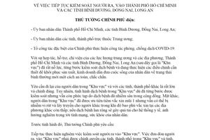 Công điện 1265/CĐ-TTg 2021 tiếp tục kiểm soát người ra vào Hồ Chí Minh Bình Dương Đồng Nai Long An