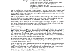 Công văn 10399/SGTVT-KT 2021 hướng dẫn tổ chức giao thông Hồ Chí Minh từ 01 tháng 10