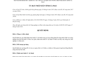 Quyết định 26/2021/QĐ-UBND định mức kinh tế về khuyến nông tỉnh Cà Mau