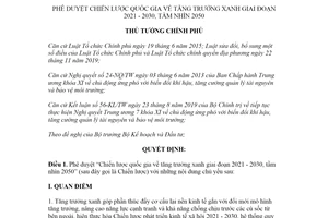 Quyết định 1658/QĐ-TTg 2021 phê duyệt Chiến lược quốc gia về tăng trưởng xanh