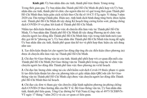 Công văn 3232/UBND-ĐT 2021 phối hợp vận chuyển người lao động từ tỉnh thành phố đến Hồ Chí Minh làm việc