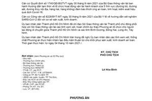 Công văn 3252/UBND-ĐT 2021 tạo thuận lợi người lao động di chuyển khôi phục sản xuất kinh doanh an toàn Hồ Chí Minh