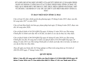 Quyết định 27/2021/QĐ-UBND sửa đổi Quyết định 12/2016/QĐ-UBND tỉnh Cà Mau