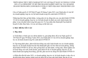 Kế hoạch 201/KH-UBND 2021 thực hiện Nghị quyết 105/NQ-CP về hỗ trợ doanh nghiệp Cần Thơ