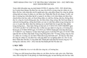 Kế hoạch 217/KH-UBND 2021 triển khai công tác Y tế trường học thành phố Hà Nội