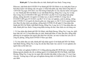 Công văn 8399/BYT-MT 2021 biện pháp phòng chống dịch đối với người về từ Hồ Chí Minh