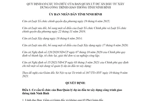 Quyết định 48/2021/QĐ-UBND cơ cấu tổ chức của Ban Quản lý dự án đầu tư xây dựng tỉnh Ninh Bình