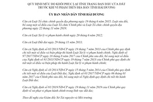 Quyết định 22/2021/QĐ-UBND mức độ khôi phục lại tình trạng ban đầu của đất tỉnh Hải Dương