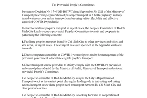 Official Dispatch 3251/UBND-DT 2021 cooperating and assisting people in transport in urgent cases