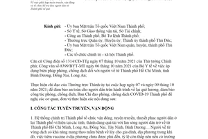 Công văn 3560/BCĐ-VX 2021 tuyên truyền hỗ trợ đưa người dân từ Thành phố về quê Hồ Chí Minh