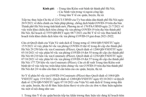 Công văn 16569/SYT-NVY 2021 tiếp tục triển khai tiêm chủng vắc xin COVID19 thành phố Hà Nội