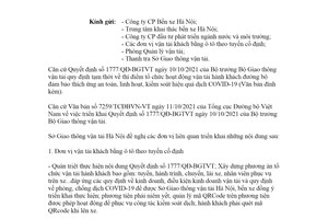 Công văn 4579/SGTVT-QLVT 2021 thực hiện Quyết định 1777/QĐ-BGTVT Sở Giao thông Hà Nội