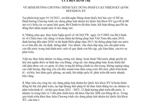 Kết luận 19-KL/TW 2021 Chương trình xây dựng pháp luật Quốc hội khóa XV