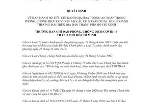 Quyết định 3589/QĐ-BCĐ 2021 Bộ tiêu chí hoạt động an toàn trong dịch COVID19 tại cơ sơ sản xuất kinh doanh