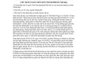 Công điện 22/CĐ-UBND 2021 Thích ứng an toàn kiểm soát hiệu quả dịch COVID19 Hà Nội