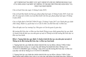 Thông tư 29/2021/TT-BGDĐT ngưng hiệu lực quy định về chuẩn trình độ đào tạo của nhà giáo