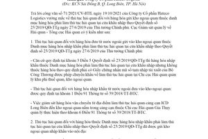 Công văn 5027/TCHQ-GSQL 2021 vướng mắc thủ tục hải quan hàng hóa gửi kho ngoại quan