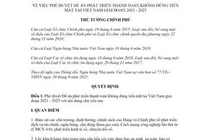 Quyết định 1813/QĐ-TTg 2021 phê duyệt Đề án phát triển thanh toán không dùng tiền mặt