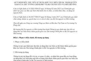 Thông tư 18/2021/TT-BTNMT mức thu tiền sử dụng khu vực biển thẩm quyền giao của Thủ tướng