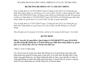 Quyết định 1702/QĐ-BTTTT 2021 sửa đổi chức năng nhiệm vụ của Cục Tin học hóa