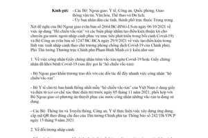 Công văn 7937/VPCP-QHQT 2021 áp dụng Hộ chiếu vắc xin