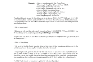 Công văn 4922/CHK-QLC 2021 tiếp tục kiểm soát hiệu quả dịch bệnh Covid19 trên các chuyến bay